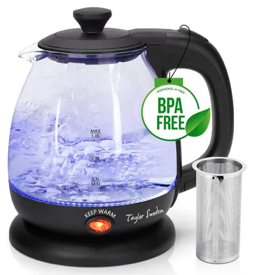 Glaskanne Wasser mit LED, 1 L, 2200 W, Warmhaltefunktion, Filter, BPA-frei