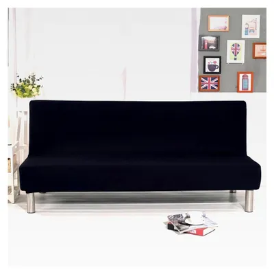 Produktbild von Sofabezug für 3-Sitzer ohne Armlehnen, Stretch-Sofahusse einfarbig für Klappcouch (Schwarz)