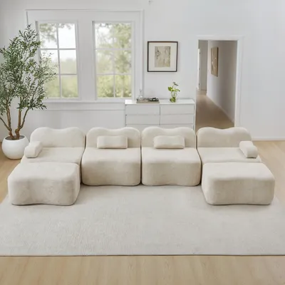 Produktbild von STILVORA U-förmiges Sofa mit 2 Ottomans, Modulares Sofa aus 32D-Hochdichtschaum, 4-Sitzer Sofa mit beweglichem Armlehnenkissen
