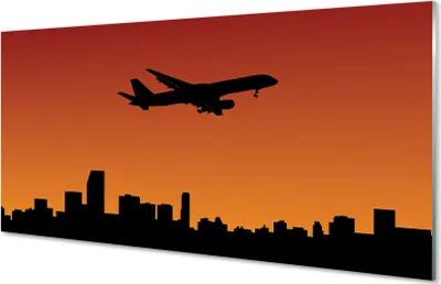 Produktbild von Glasbilder 120x60 Wandkunst Flugzeug und Sonnenuntergang Himmel