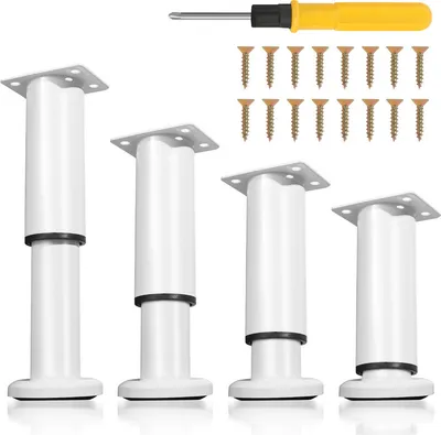 Image de Clanmacy 4X Pieds de meuble 12-18cm Extensible(Blanc) Pieds de socle Pied de support Pied d'armoire Réglable Hôtel Pieds de socle
