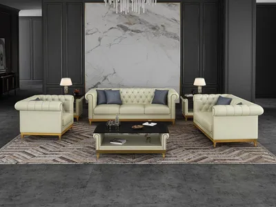 Produktbild von Chesterfield Sofagarnitur Couch Polster Möbel Set 3+2+1 Ledersofa 3tlg