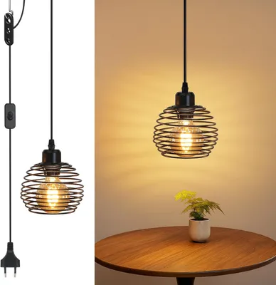 Produktbild von ZMH Pendelleuchte Vintage Hängelampe Industrie - Schwarz Pendellampe Esstisch mit Schalter und Stecker E27 Retro Design 1fla. Max.60W Hängeleuchte für Schlafzimmer Wohnzimmer Küche Restaurant Bar