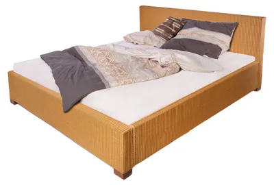 Produktbild von Loombett Korbbett Doppelbett Honigfarben aus Loom-Geflecht 180 x 200 cm TUNIS
