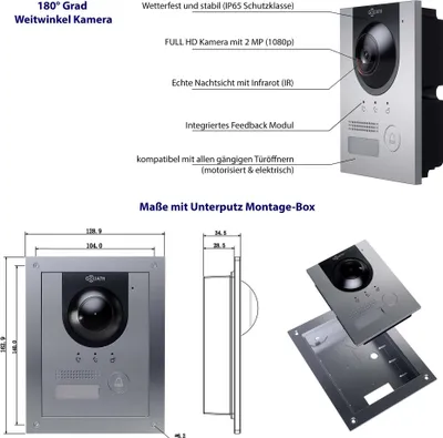 Image de Sonnette avec caméra anthracite/argent, 2MP, 180°, App, IP hybride - 2 fils : Argent : Sans boîtier Montage : Sans boîtier Sonnette de porte Couleur : Argent