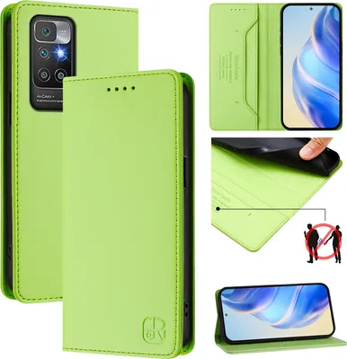 Obrázek produktu pro Kožené pouzdro pro Xiaomi Redmi 10, flipové pouzdro s přihrádkami na karty, peněženkou a stojánkem Zelený