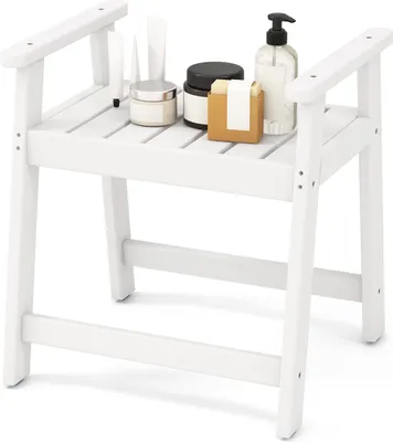 Produktbild von GOPLUS Duschbank, Duschhocker mit Breiter Armlehne, Badhocker mit Rutschfestem Fußpolster für Bad-Spa & Beinrasur, 58 × 52 × 61,5 cm (Weiß)