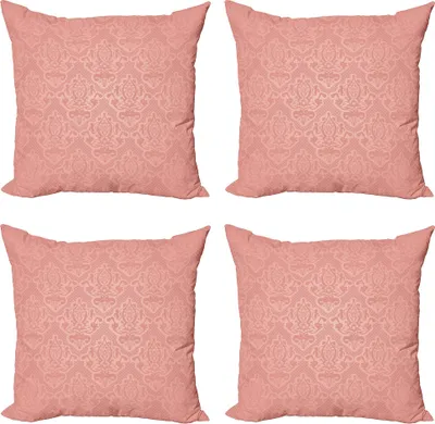 Produktbild von ABAKUHAUS Pfirsich Kissenbezug Set (4 Stück), Antike Spitze Stil Ombre, Moderner Doppelseitiger Digitaldruck, 40 cm x 40 cm, Koralle