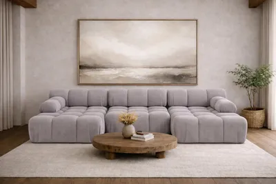 Image de Canapé d'angle en U tissu velours Salvador, gris, Selia U