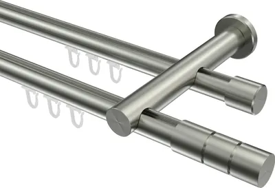 Produktbild von Interdeco Innenlaufstange / Gardinenstange mit Innenlauf Edelstahl-Optik, Typ Platon Elanto (Rillenzylinder), 20 mm Ø 2-läufig, 100 cm