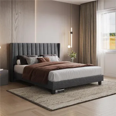 Produktbild von Yaheetech Polsterbett Bettrahmen Gepolstertes Bettgestell Stabiles Doppelbett Familienbett für Schlafzimmer Gästezimmer, 160 x 200 cm, Dunkelgrau