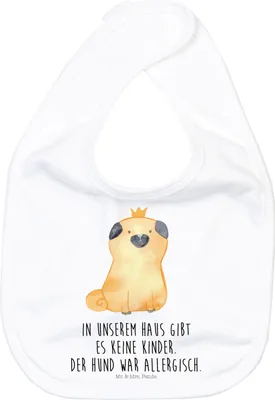 Produktbild von Mr. & Mrs. Panda Lätzchen Mops Krone - Weiß - Geschenk, Hund, Babylätzchen, Für Babys, Baumwoll, Königlich, Sprüche, Lustig, Haha, Sabber, Sabberlätzchen