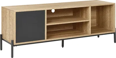 Produktbild von BELIANI TV-Ständer Helles Holz und graues MDF-Finish 1 Schrank 2 offene Regale Lowboard Lagerung