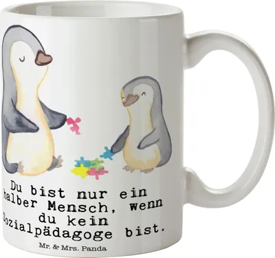 Produktbild von Mr. & Mrs. Panda Tasse Sozialpädagoge Herz - Weiß - Geschenk, Keramiktasse, Pott, Becher, Kaffeetasse, Kaffeebecher