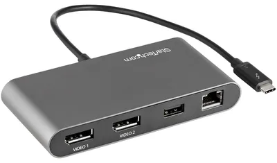 Image de StarTech.com Mini Station d'Accueil Thunderbolt 3 - Dock Portable pour Deux Écrans avec DP 4K 60Hz, 1x hub USB-A (USB 3.0/5 Gbps), GbE - Câble de 28 cm - Adaptateur Multiport TB3 - Mac/Windows