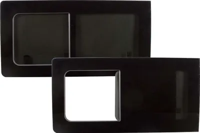 Two black automotive windows are shown against a white background.