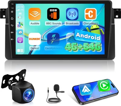 Immagine prodotto di Autoradio Android 4G+64G per BMW E46 (1999-2005) con CarPlay e Android Auto, processore DSP a 32 bande di equalizzazione, radio da 9 pollici con schermo, Wi-Fi, GPS, Bluetooth e controllo dal volante