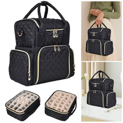 Produktbild von MODFU Nagellack Aufbewahrung, Nagellack Organizer Tasche für 48 Flaschen und Nageltrockner, Nageltrockner Tasche für Nägel Zubehör und UV-Lampe, OHNE ZUBEHÖR, Schwarz