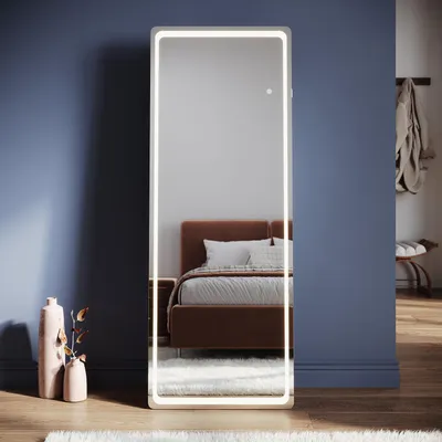 Obrázek produktu pro SONNI 160 x 60 x 3,5 cm bílé čtvercové toaletní zrcadlo s LED osvětlením a zásuvkou, nástěnné