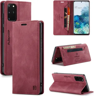 Produktbild von Samsung Galaxy S20+ Brieftasche Hülle, Retro Kunstledertasche Stand Schutzhülle für Samsung Galaxy S20 Plus Rot