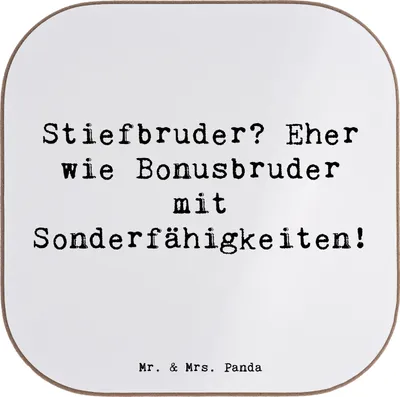 Produktbild von Mr. & Mrs. Panda Untersetzer für Gläser Spruch Stiefbruder - Weiß - Geschenk, Patchworkfamilie, bieruntersetzer, Stiefgeschwister, Familie, Familiengeschenke, Coaster