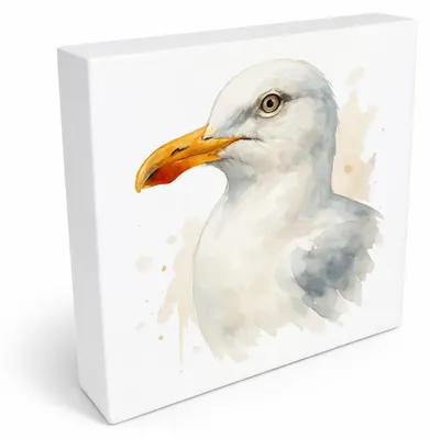 Produktbild von Vogelparade Aquarell Möwe Holzbild in 20x20 cm zum Stellen oder Aufhängen