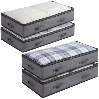 Produktbild von Unterbett-Aufbewahrungstasche 120 l, 4 Stück, mit Deckel und Reißverschluss, für Kleidung