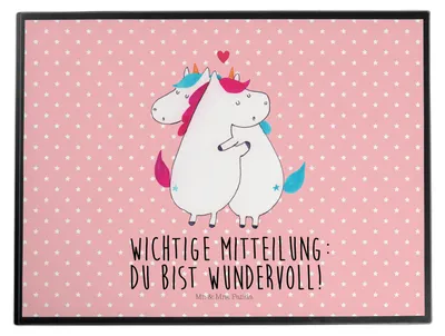 Produktbild von Mr. & Mrs. Panda Schreibunterlage Einhorn Mitteilung - Rot Pastell - Geschenk, Unicorn, tischschutz, Valentinstag, schreibtischauflagen, Spruch, schreibtischschutz, Liebe