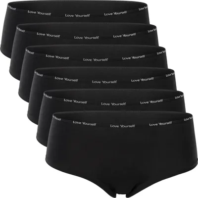 Produktbild von Hipster-Slips für Damen – Celodoro – Mit schmalem, dekorativem Gummiband und Schriftzug (6er-Pack) – Schwarz