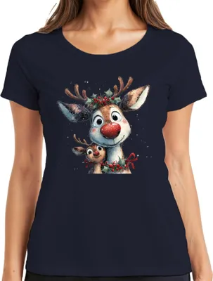 Produktbild von Rudolph Rentier rote Nase Weihnachten niedlich Familie Geschenk Damen T-Shirt, Navy, S