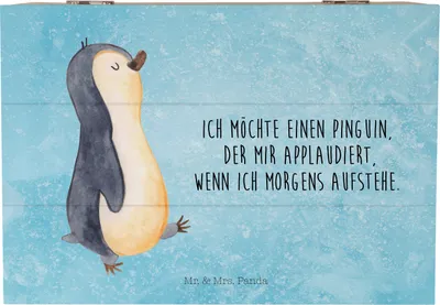 Produktbild von Mr. & Mrs. Panda Erinnerungsbox Pinguin marschieren 22 x 15 cm - Eisblau - Geschenk, Spazieren, box holz, truhe mit deckel, Aufstehen, holzschatulle, Unausgeschlafen