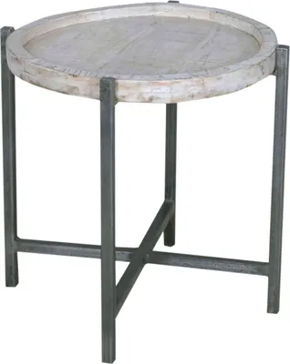 Produktbild von Soma Beistelltisch Couchtisch Wohnzimmer-Tisch rund Omaha Metall-Gestell altsilber oder schwarz (BxHxL) 46 x 45 x 46 cm weiß gekälkt