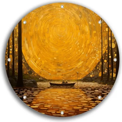 Produktbild von Wallario rundes Outdoor-Poster für Garten oder Balkon, Motiv Goldene Flussfahrt, 30 cm Durchmesser
