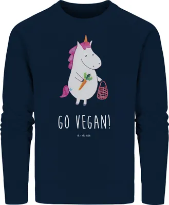 Produktbild von Mr. & Mrs. Panda Baumwoll Sweatshirt Einhorn Vegan Größe M - French Navy - Geschenk, Pulli, Veganismus, Unicorn, Pullover, Veganer, Rundhals, Gesund Leben, Rohkost, essen