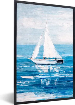 Produktbild von MuchoWow® Gerahmtes Poster Malerei - Ölfarbe - Boot - Wasser 60x90 cm - Poster mit Schwarzem Bilderrahmen Wandposter Rahmen Foto Bilder - Kunst