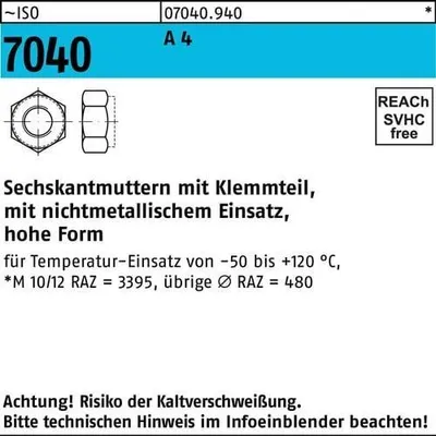 Produktbild von Reyher  Sechskantmuttern ISO 7040 A 4 M 24 A 4 (25 Stück)