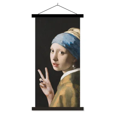 Produktbild von MuchoWow® Textilposter Malerei - Vermeer - Alte Meister 90x180 cm mit schwarzem Rahmen - Dekoration Wohnzimmer