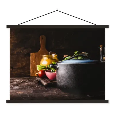 Produktbild von MuchoWow® Textilposter Rustikal - Stilleben - Pfanne - Gemüse 40x30 cm mit schwarzem Rahmen - Dekorationen
