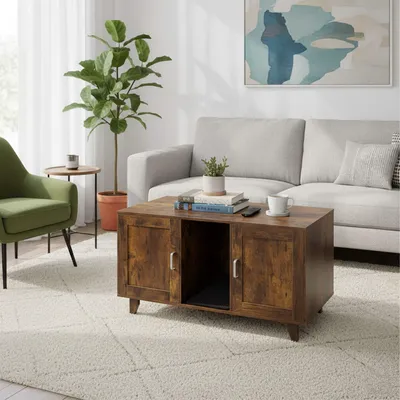 Image de Meuble à litière XXL pour chat - Double compartiment, tapis de litière