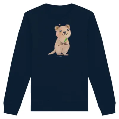 Produktbild von Mr. & Mrs. Panda Bio Baumwoll Pullover Quokka Happy Größe M - French Navy - Geschenk, Rundhals, Lustiger Spruch, Sweater, Aufschieberitis, Lustige Sprüche, Sweatshirt