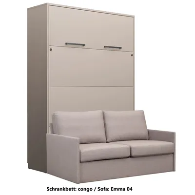 Produktbild von Schrankbett Wandbett Klappbett vertikal GN 140x200 congo mit LED und Sofa hellgrau