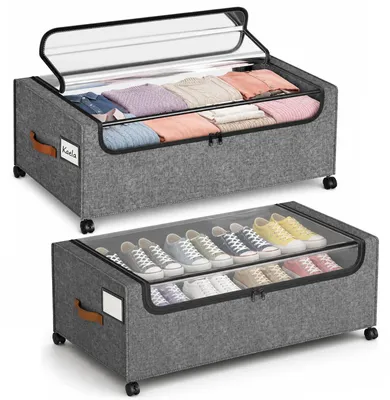 2er-Set Aufbewahrungsboxen unter dem Bett, 82 l, mit Rollen, transparent