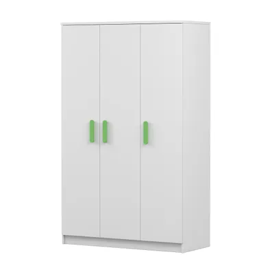 Produktbild von Drehtürenschrank, Kinderkleiderschrank 120 cm Weiß/Weiß, grüne Griffe JONAS I 19