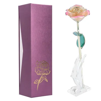 Image de 24k or plaqué fleur blanc rose vert rose feuille de base de décoration de cadeau pour la Saint-Valentin