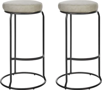 Produktbild von BELIANI Barhocker 2er Set Grau Kunstleder-Bezug und Metall Ohne Lehne mit Fußstützen Retro Design Sitzmöbel Wohnzommer Küche Bar Wohnküche Ausstattung