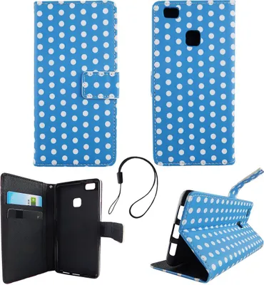Produktbild von Handyhülle Tasche für Handy Huawei P9 Lite Polka Dot Blau Weiss