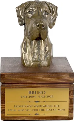 Zdjęcie produktu dla Dog niemiecki II - urna na prochy psa ze statuetką, mała urna dla psa, personalizowana urna z popiersiem psa marki Art-Dog
