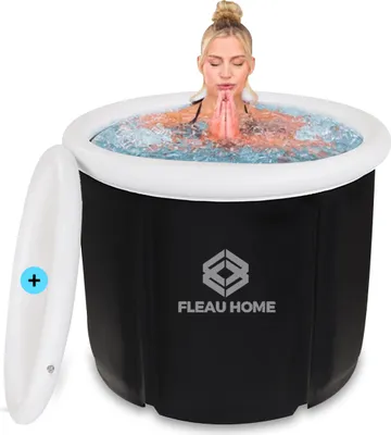 Produktbild von Fleau Home Ice Bath XL - składana wanna z pokrywką i pompką - wolnostojące wiadro kąpielowe - przenośne - nadmuchiwane - 75 x 75 cm