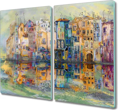 Produktbild von Coloray Hackbrett Herdabdeckplatte 2x30x52 cm Küchenbrett Kochplattenabdeckung Schneidebrett - Stadt Wasser