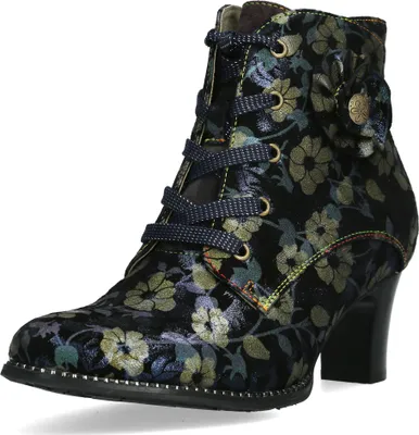 Produktbild von Laura Vita Damen Stiefelette Leder mit Blumenmuster Metallic Glanz Elcodieo 01, Größe:39 EU, Farbe:Blau